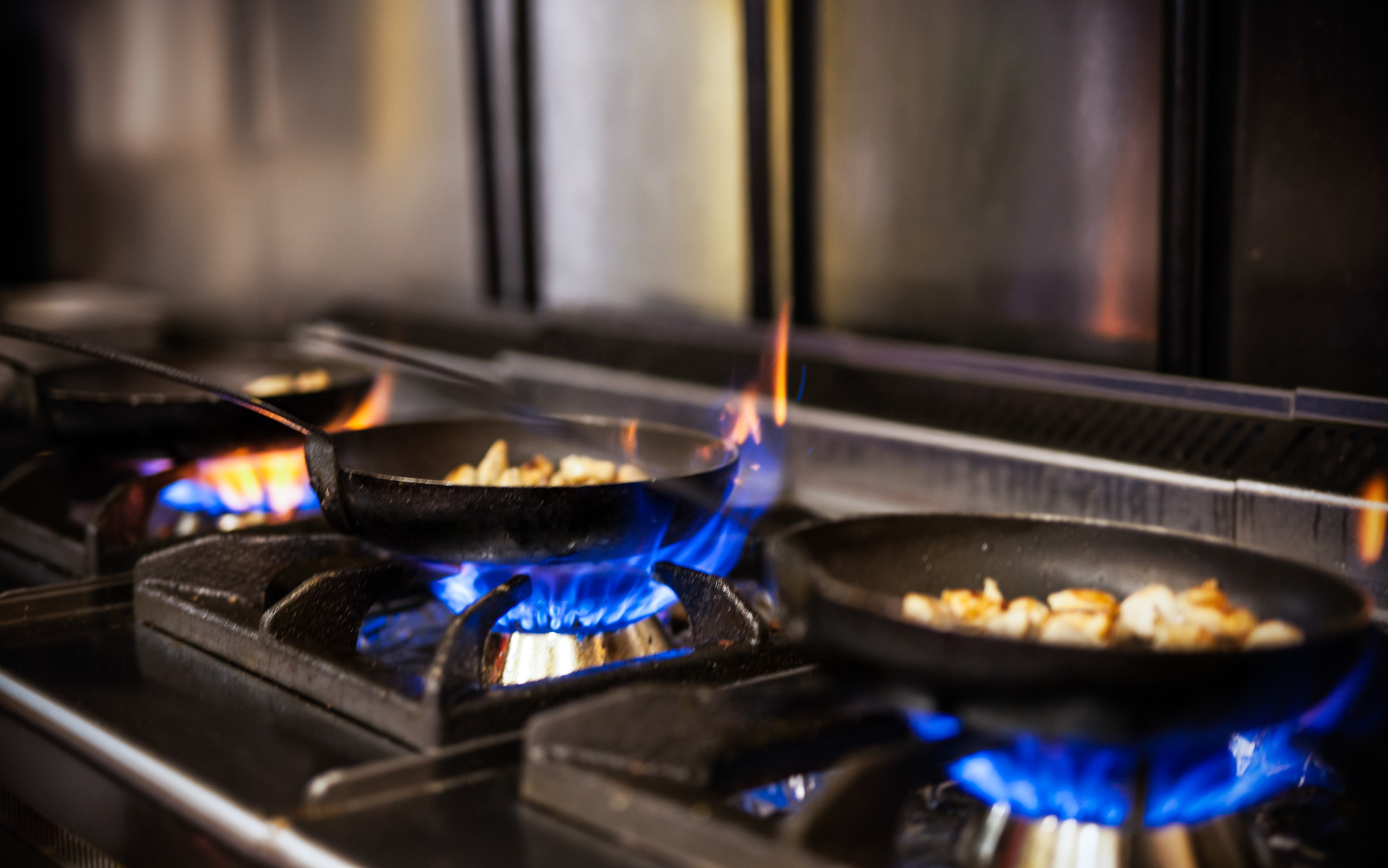 Pans on gas stove